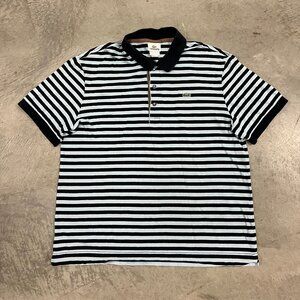 Lacoste Blue and Black Striped Short Sleeve Crocodile Logo Polo Shirt, XL